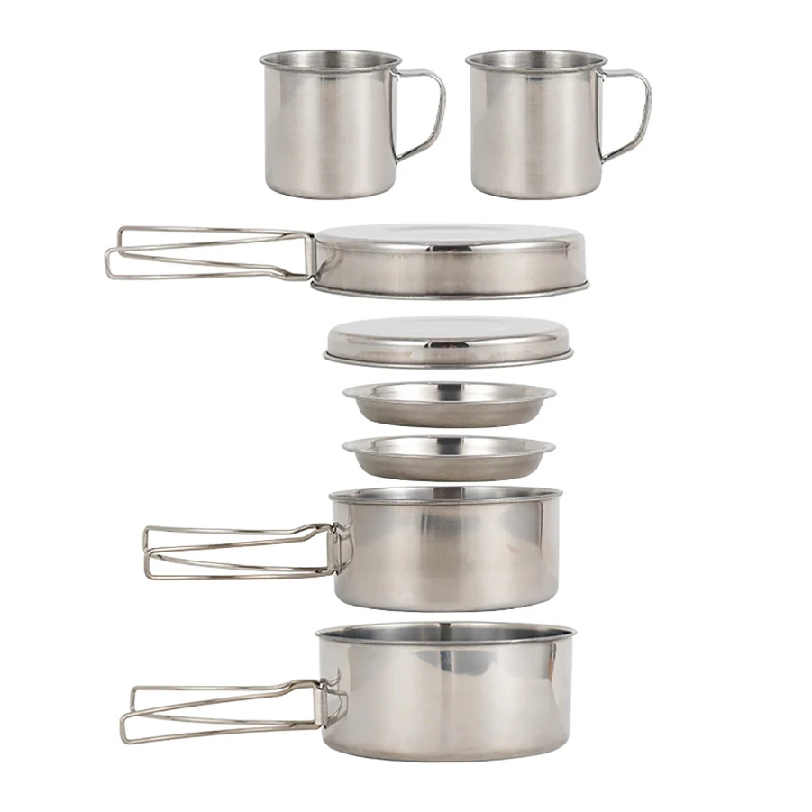 Camping Cooking Plate - 8pcs/Set Camping Cookware Mess Kit Stainless