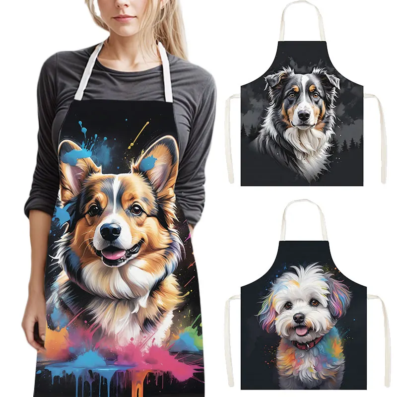 Camping Cooking Apron - Colorful Dog Portrait Kitchen Apron -