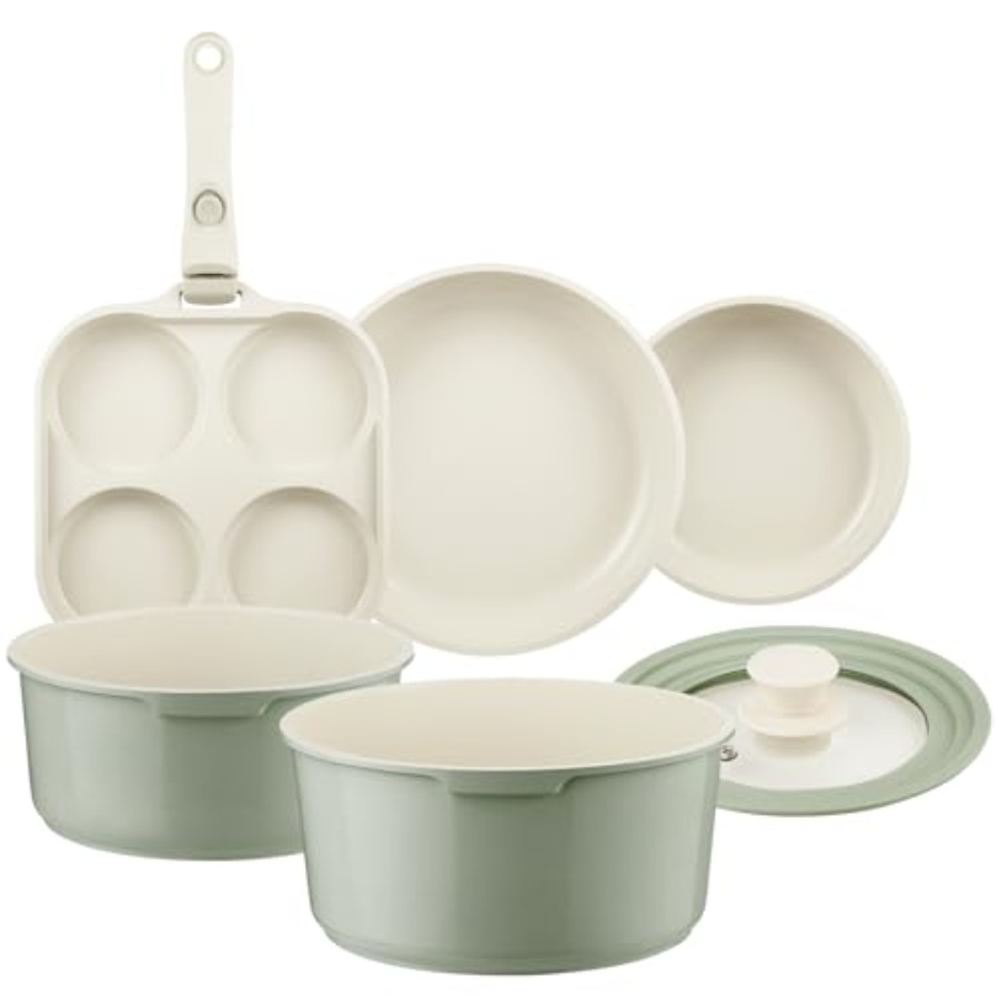 Camping Cooking Set Detachable Handle - Ceramic Pots and Pans Set Non
