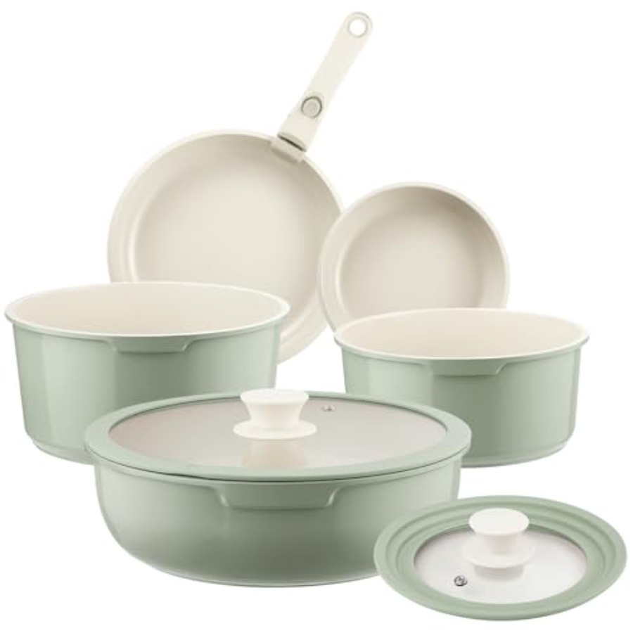 Camping Cooking Set Detachable Handle - Ceramic Pots and Pans Set Non