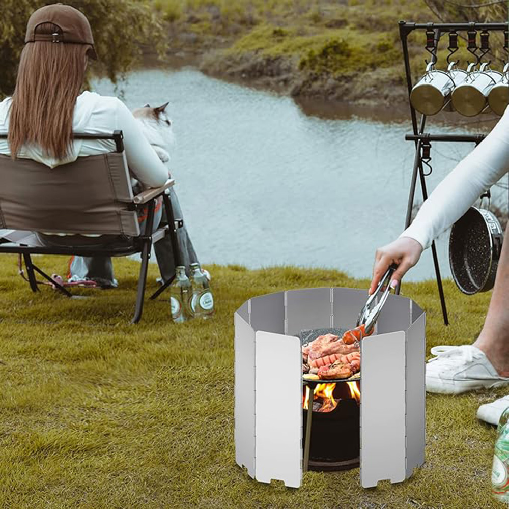 Camping Cooking Windscreen - 8/9/10/12/14/16 Plates Folding Camping Stove Windshield