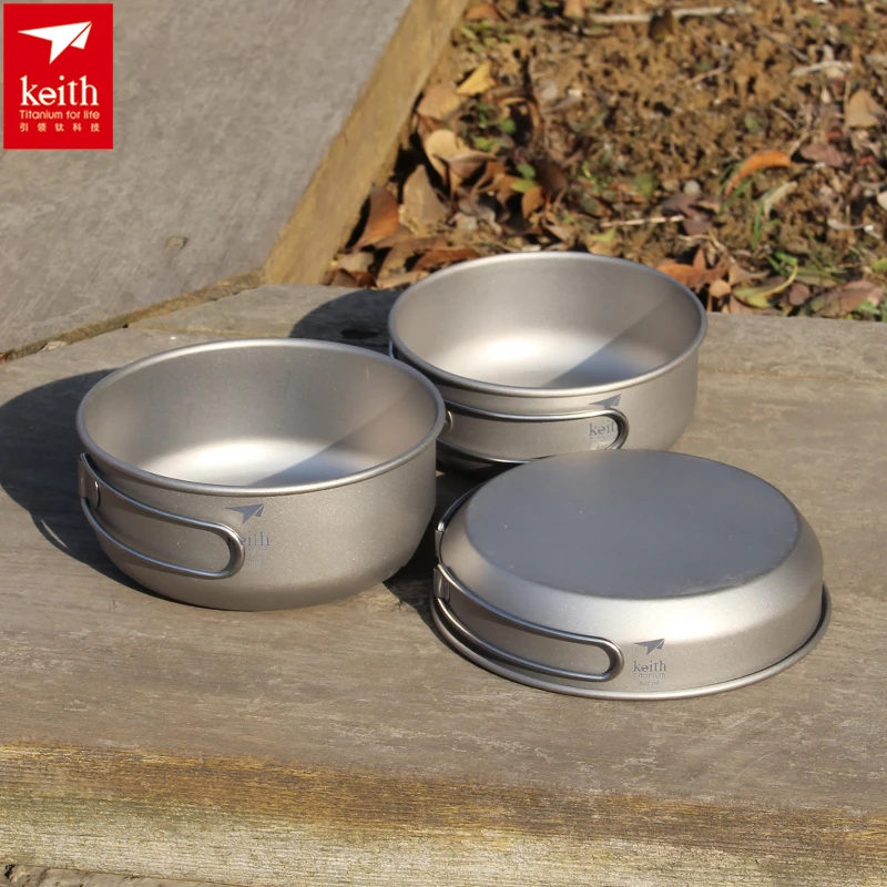 Camping Cooking System - Keith 3PCS Titanium Cookware Pans Bowls
