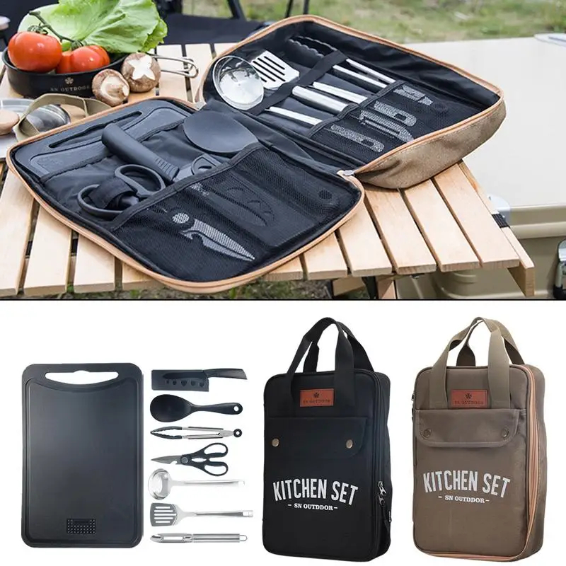 Quechua Camping Cooking Set - 8pcs Camping Kitchen Cookware Set Portable
