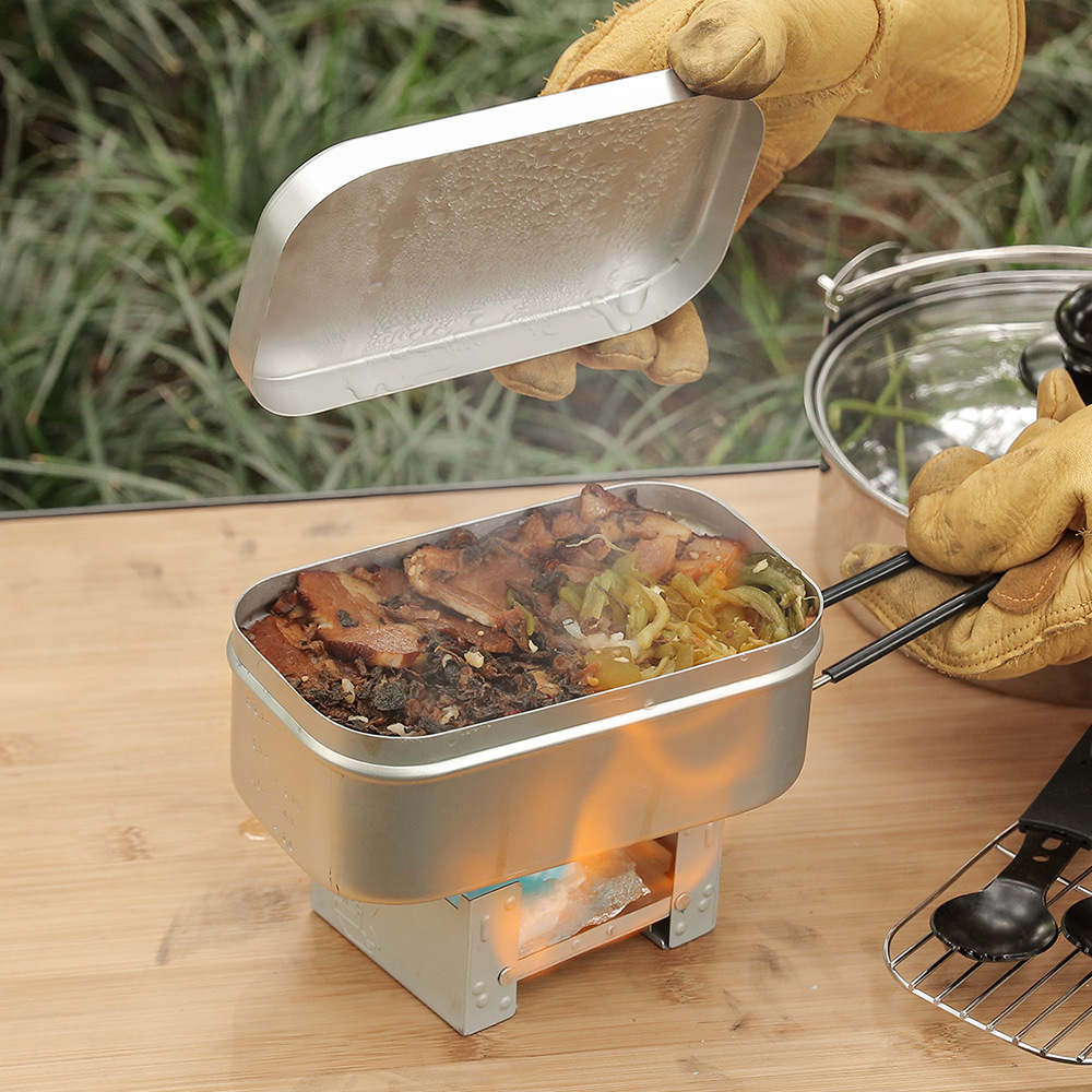 Camping Cooking Kit Box - Outdoor Aluminium Mess Kit, Steam Rack