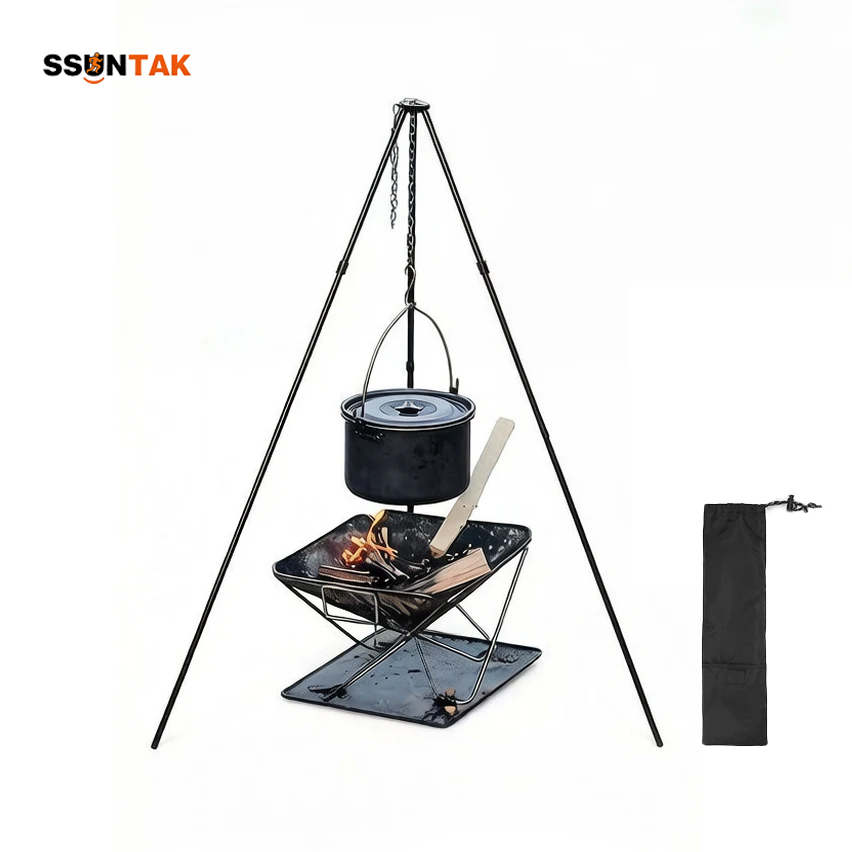Camping Cooking Pot Tripod - SSUNTAK Portable Detachable Camping BBQ Tripod
