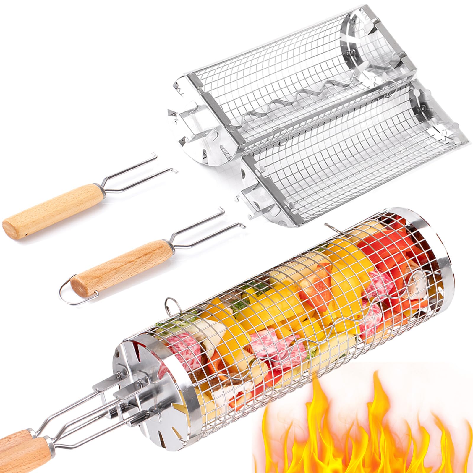 Camping Cooking Mesh - BUYYES Rolling Grill Basket BBQ Mesh