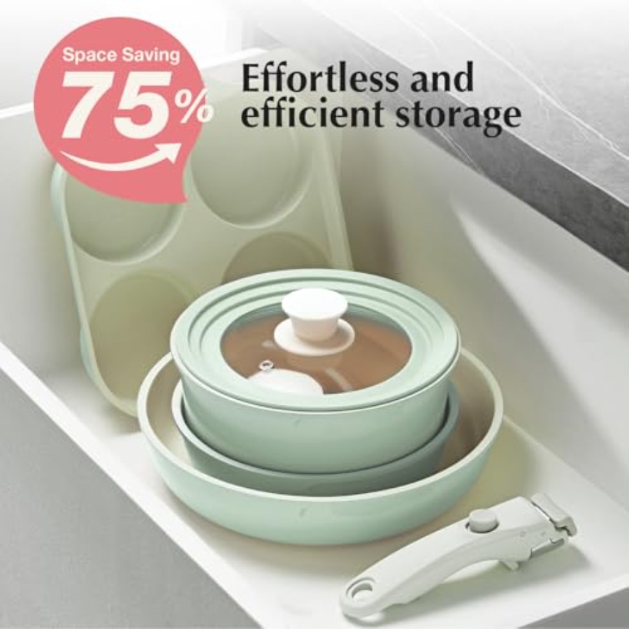 Ceramic Pots and Pans Set Non  - Camping Cooking Set Detachable Handle review and price