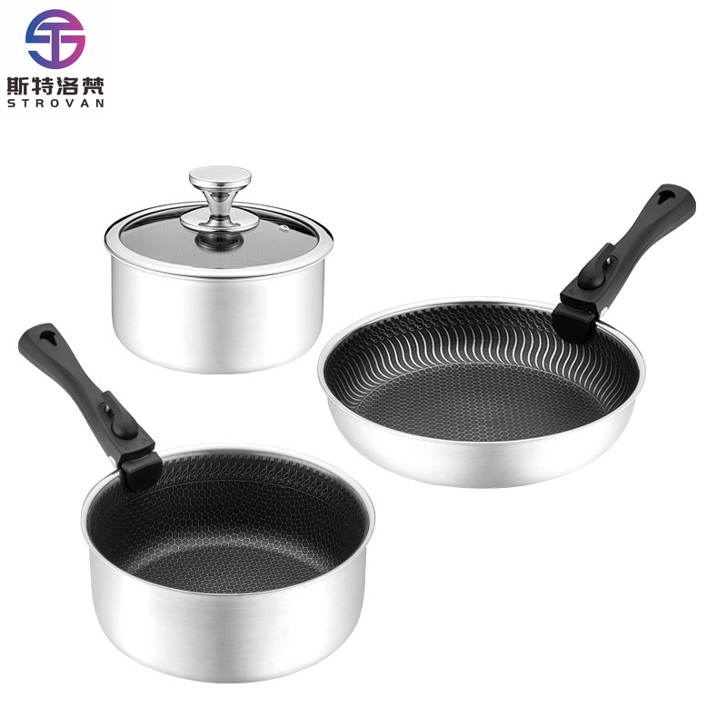 6 Pcs 3-ply Stainless Steel Co - Camping Cooking Set Detachable Handle review and price