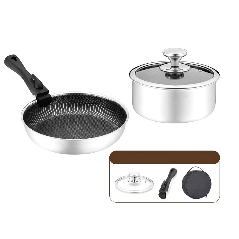 6 Pcs 3-ply Stainless Steel Co - Camping Cooking Set Detachable Handle review and price