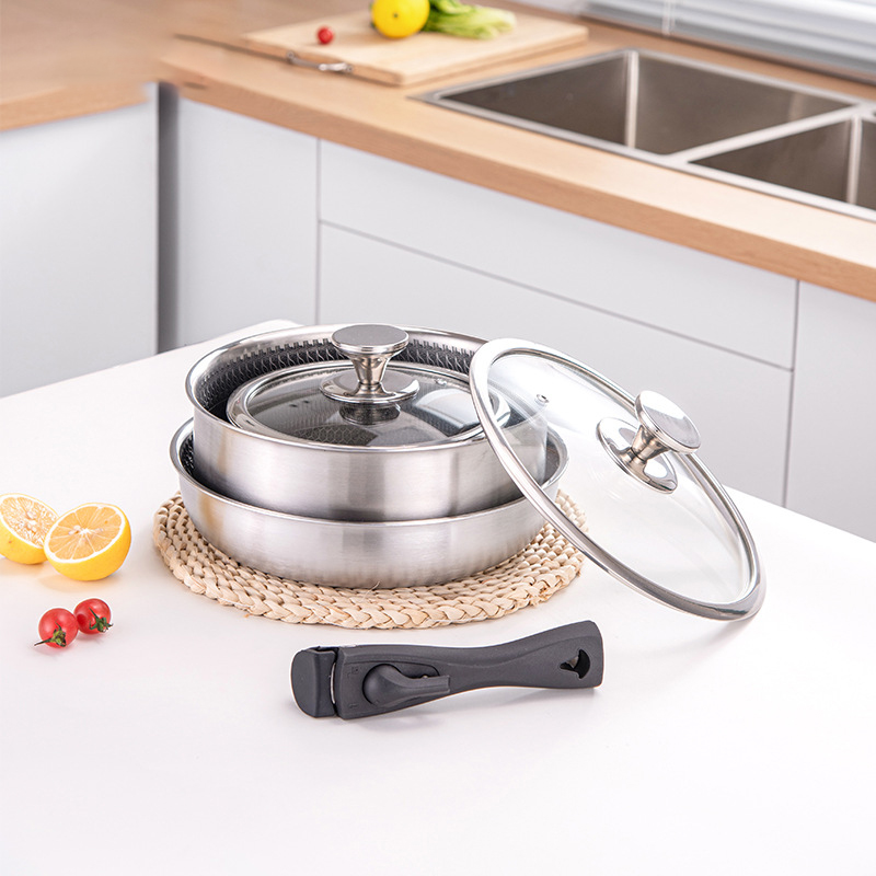 6 Pcs 3-ply Stainless Steel Co - Camping Cooking Set Detachable Handle review and price
